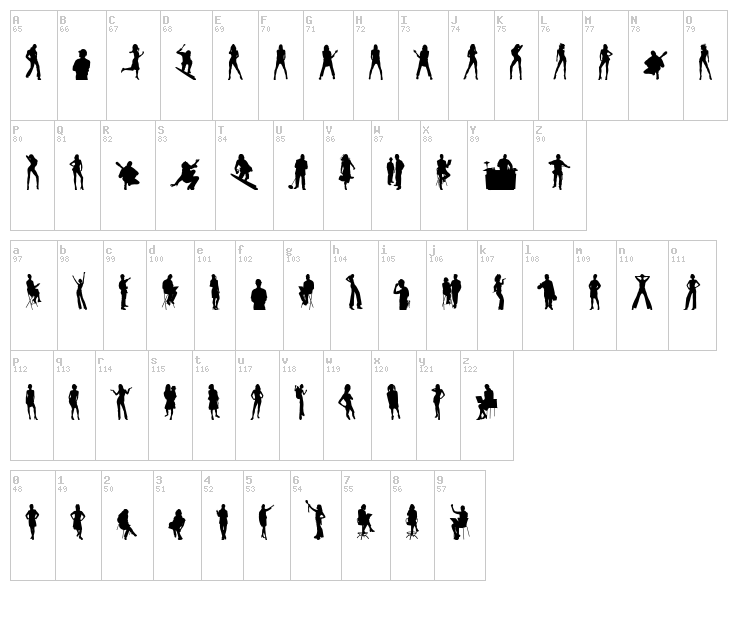 Human Silhouettes font map